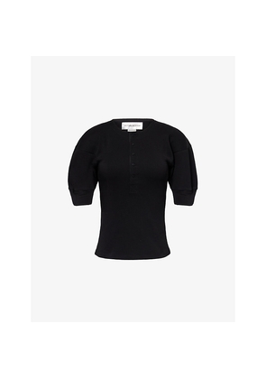Womens Victoria Beckham Henley Ribbed Stretch-Cotton Top