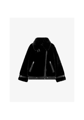 Womens The Kooples Collared Regular-Fit Faux-Fur Jacket