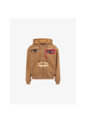 Mens Kidsuper Patchwork Face Zip-Through Cotton-Jersey Hoody