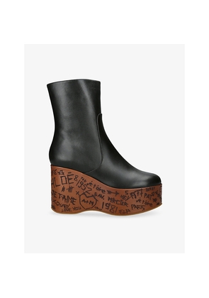 Womens Chloe Maxime Platform Wedge Leather Ankle Boots