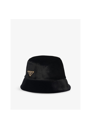 Mens Prada Triangle-Logo Velvet Bucket Hat