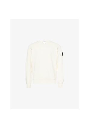 Mens Stone Island Brand-Patch Crewneck Cotton-Fleece Sweatshirt