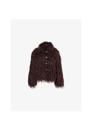 Womens Peachy Den Patti Folding-Collar Faux-Fur Coat