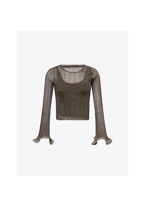 Womens Simkhai Maebry Crystal Embellished-Cuffs Woven Top