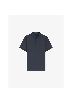 Mens Boss Short-Sleeved Textured Cotton Polo Shirt