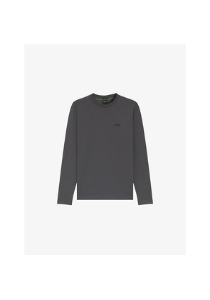 Mens Boss Brand-Print Long-Sleeved Stretch-Cotton T-Shirt