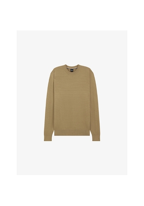 Mens Boss Textured Regular-Fit Cotton-Knit Jumper