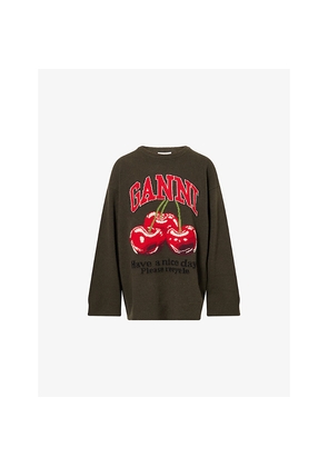 Womens Ganni Oversized Logo Wool-Blend Jumper