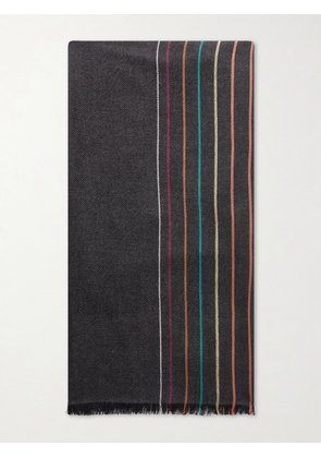 Paul Smith - Fringed Striped Wool and Silk-Blend Scarf - Men - Black