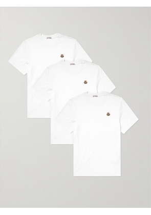 Moncler - Three-Pack Logo-Appliquéd Cotton-Jersey T-Shirts - Men - White - S