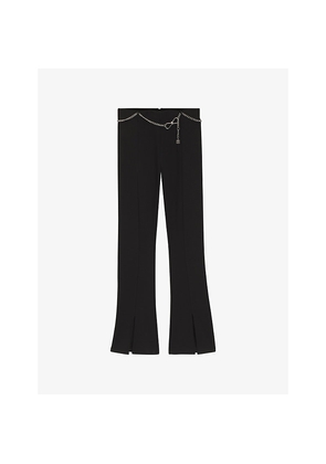 Womens Hugo Chain-Embellished Flared-Leg Jersey Trousers