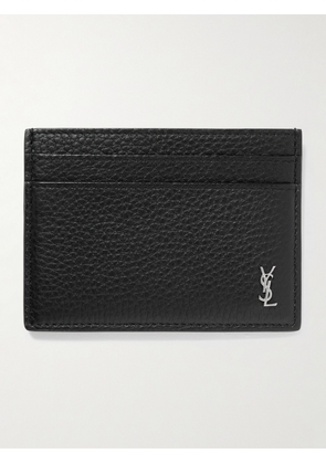 SAINT LAURENT - Tiny Cassandre Logo-Appliquéd Full-Grain Leather Cardholder - Men - Black