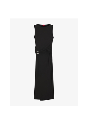 Womens Hugo Buckle-Embellished Wrap-Effect Jersey Maxi Dress