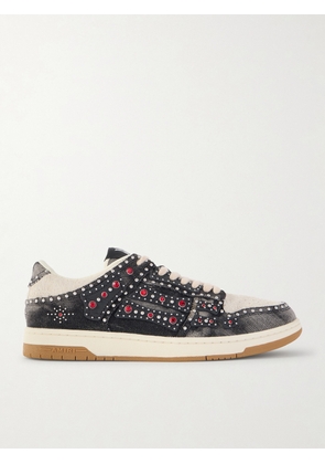 AMIRI - Skel-Top Suede-Trimmed Studded Appliquéd Denim Sneakers - Men - Black - EU 41