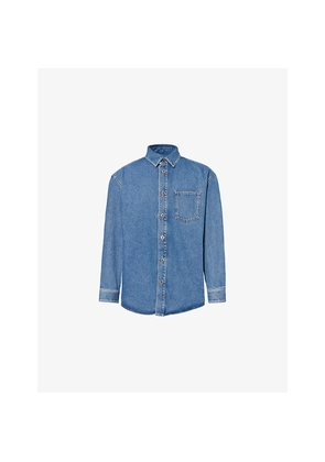 Mens Loewe Anagram-Embroidery Long-Sleeves Denim Overshirt