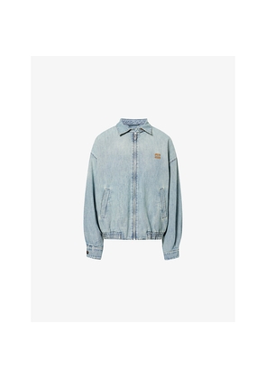 Womens Miu Miu Logo-Embroidery Blouson Chambray Cotton Jacket