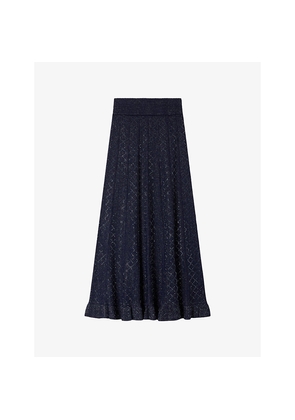 Womens Sandro Flared Rhinestone-Knit Maxi Skirt
