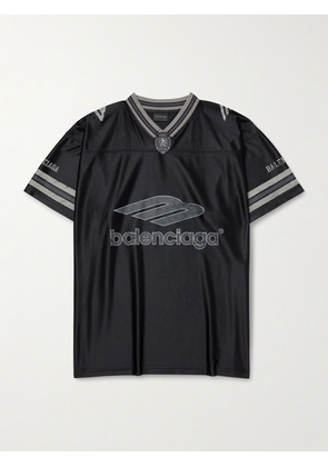 Balenciaga - Logo-Print Striped Appliquéd Jersey T-Shirt - Men - Black - S