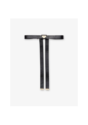Womens Prada Triangle-Logo Leather Hair Clip