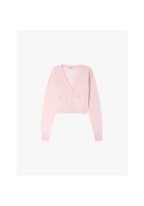 Womens Sandro Cropped V-Neck Wool and Cashmere-Blend Cardigan