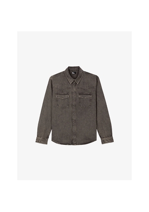 Mens The Kooples Faded-Wash Chest-Pocket Denim Shirt