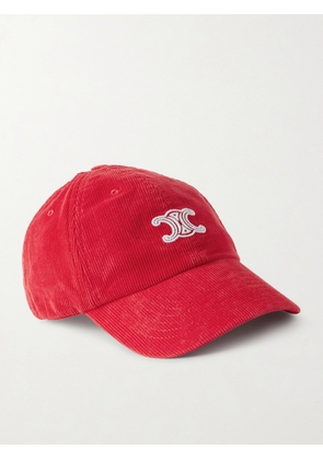 CELINE - Vivienne Logo-Embroidered Cotton-Corduroy Baseball Cap - Men - Red - small