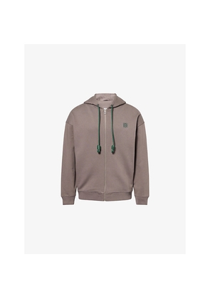 Mens Loewe Leather-Drawstring Zip-Up Cotton Hoody