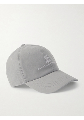Brunello Cucinelli - Logo-Embroidered Leather-Trimmed Cotton-Twill Baseball Cap - Men - Green - S