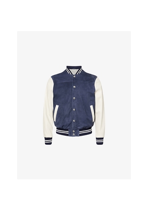 Mens Eleventy Contrast-Sleeve Suede Varsity Jacket