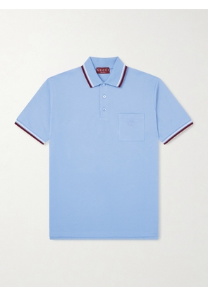 Gucci - Logo-Embroidered Stretch-Cotton Piqué Polo Shirt - Men - Blue - S