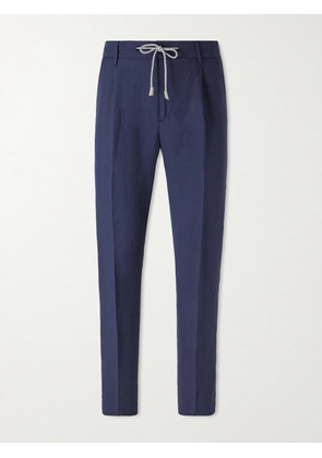 Eleventy - Straight-Leg Lyocell and Linen-Blend Drawstring Trousers - Men - Blue - UK/US 30