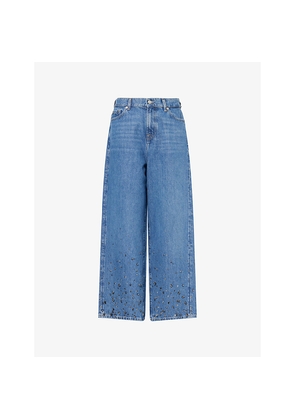 Womens 7 For All Mankind Studded Slouchy Wide-Leg Denim Jeans