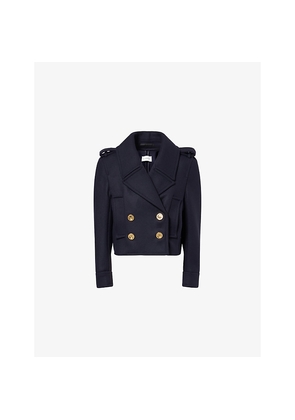 Womens Givenchy Double-Breasted Cropped Wool Peacoat