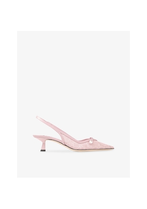 Womens Jimmy Choo Amita 45 Slingback Lace Heeled Pumps