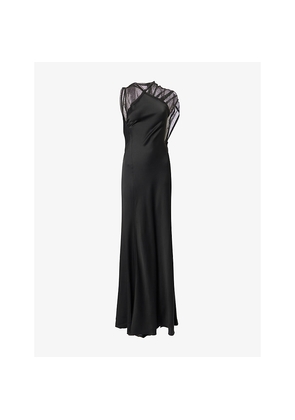 Womens Victoria Beckham Mesh-Contrast Sleeveless Woven Maxi Dress
