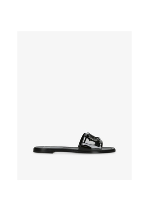 Womens Valentino Garavani V-Logo Signature Patent-Leather Slides