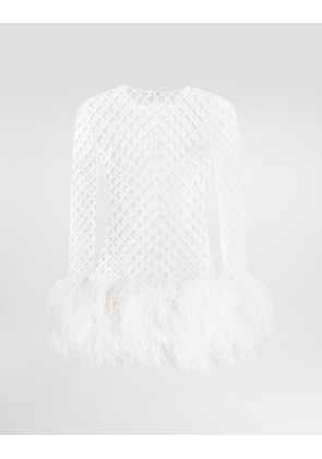 Dolce & Gabbana Short Mesh Dress With Sequins - Woman Dresses White 40