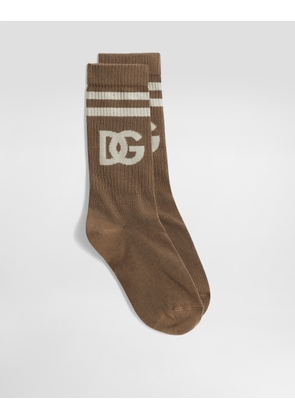 Dolce & Gabbana Fine-rib Cotton Socks With Logo - Man Socks Beige L
