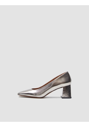 Heeled Metallic Leather Shoes - 36