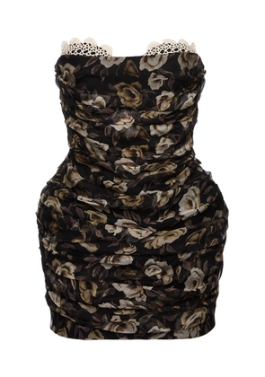 Magda Butrym Lace-Trimmed Floral Stretch-Silk Mini Dress - Moda Operandi