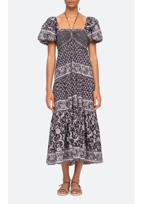 Sea Jasper Border Puff-Sleeve Cotton Midi Dress - Moda Operandi