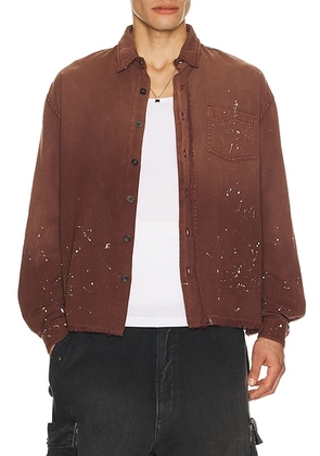 RÃ©lyk Billy Cropped Shirt in Wine - Red. Size L (also in M, S, XL/1X, XXL/2X).