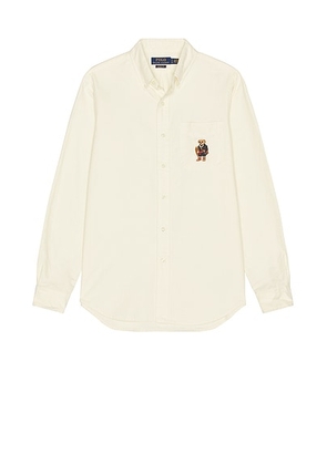 Polo Ralph Lauren Brushed Oxford Novelty Bear Sport Shirt in Herbal Milk - Cream. Size L (also in XL/1X).