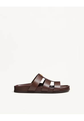 Valentino Garavani Studshield Slide Sandal in Calfskin Man BARK BROWN 40