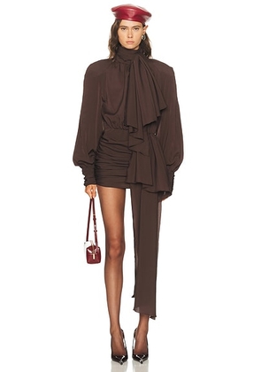 Rowen Rose Long Sleeve Mini Dress in Brown - Brown. Size 34 (also in ).
