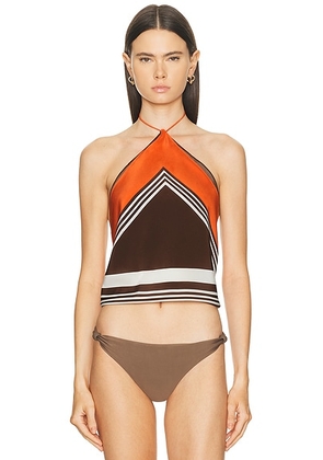 SIR. Destino Scarf Top in Pacha Stripe - Brown,Orange. Size all.