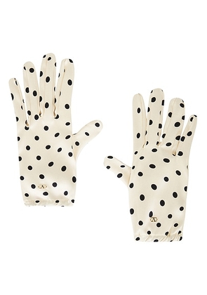 Valentino Garavani V Logo Signature Gloves in Betulla  Nero  & Oro - Cream. Size 7 (also in ).