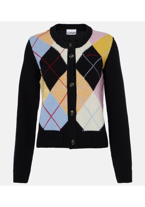 Ganni Harlequin argyle wool-blend cardigan