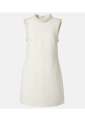 Self-Portrait Faux pearl-trimmed boucle minidress