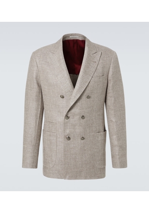 Brunello Cucinelli Double-breasted linen, wool, and silk blazer